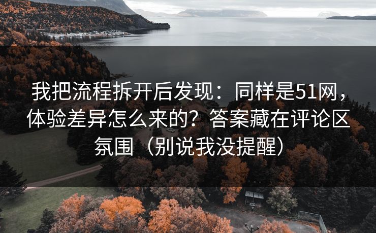 我把流程拆开后发现：同样是51网，体验差异怎么来的？答案藏在评论区氛围（别说我没提醒）