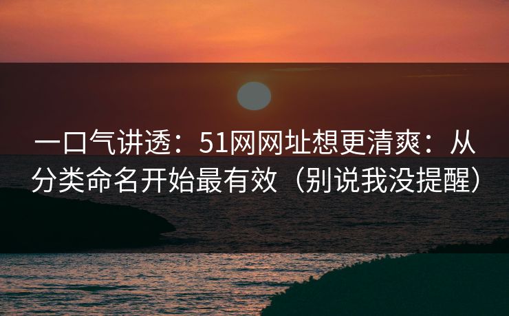 一口气讲透：51网网址想更清爽：从分类命名开始最有效（别说我没提醒）