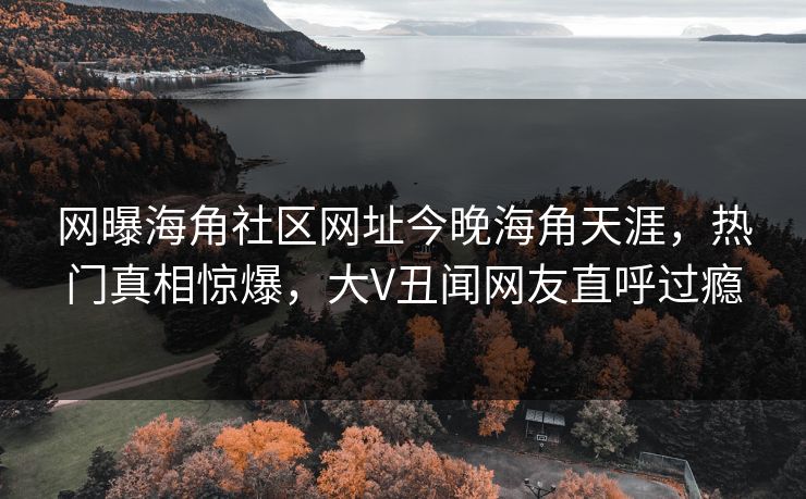 网曝海角社区网址今晚海角天涯，热门真相惊爆，大V丑闻网友直呼过瘾