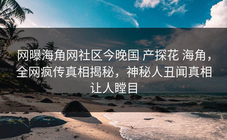 网曝海角网社区今晚国 产探花 海角，全网疯传真相揭秘，神秘人丑闻真相让人瞠目