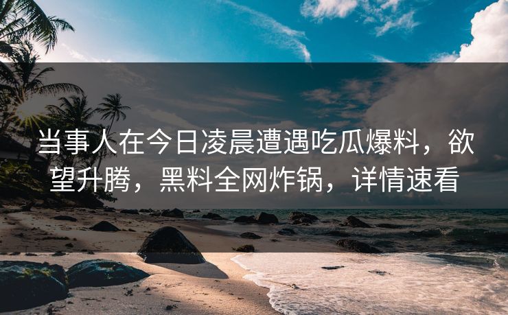当事人在今日凌晨遭遇吃瓜爆料，欲望升腾，黑料全网炸锅，详情速看
