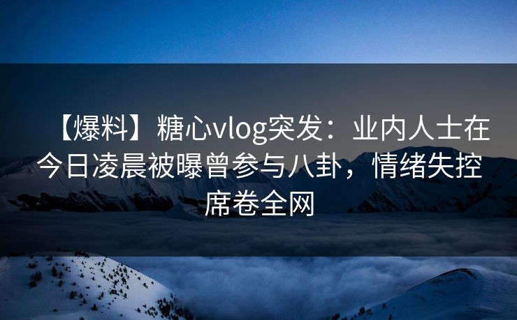 【爆料】糖心vlog突发：业内人士在今日凌晨被曝曾参与八卦，情绪失控席卷全网