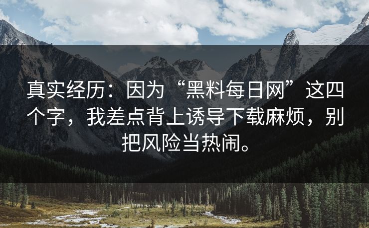 真实经历：因为“黑料每日网”这四个字，我差点背上诱导下载麻烦，别把风险当热闹。